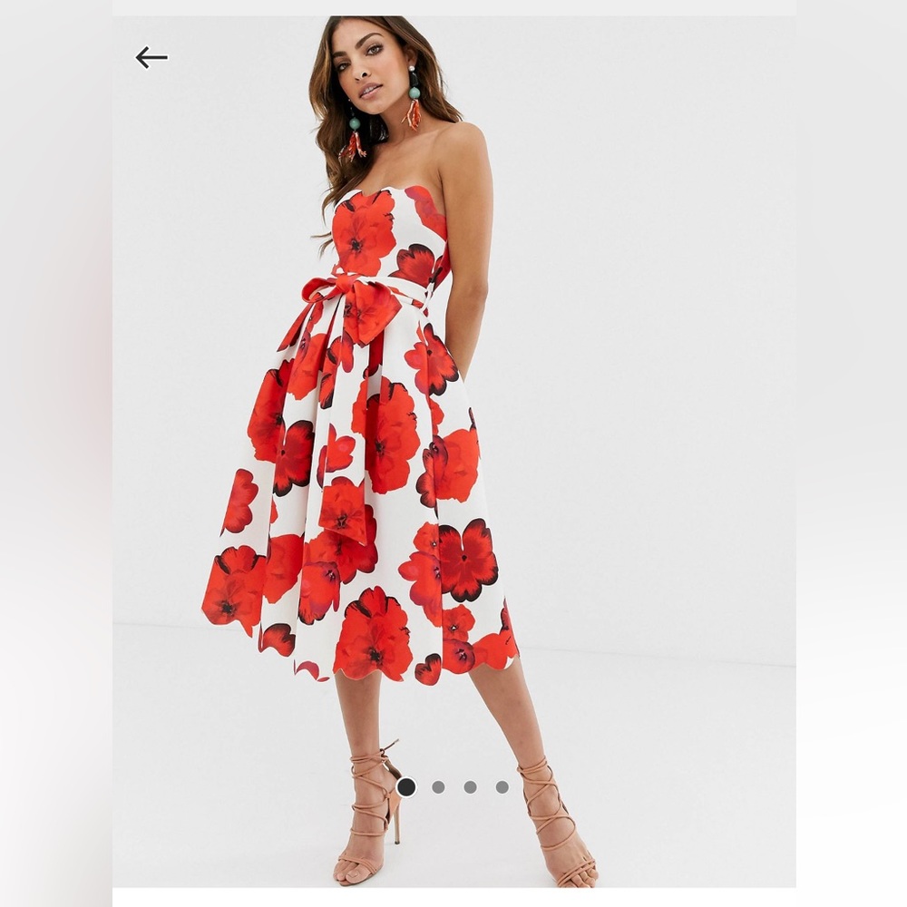 ASOS DESIGN scallop poppy floral print midi skater dress